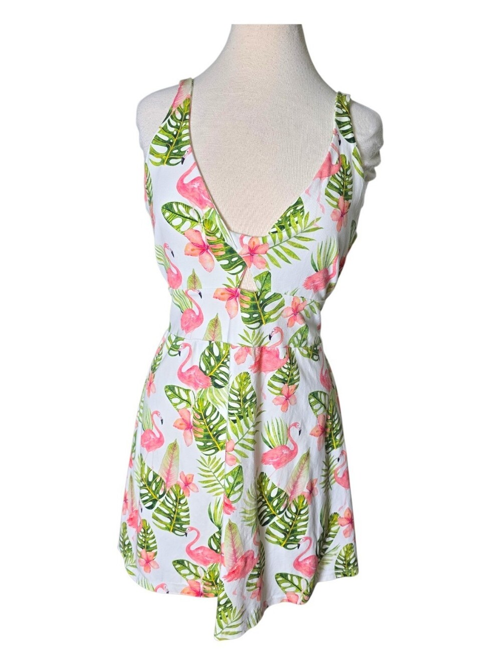 Tropical Flamingo and Monstera Skater Dress Large (see measurements).